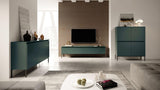 Selsey Meuble TV Armoire De Télévision 2 Portes 150 cm sur Pieds Noir Salle De Séjour Chambre À Coucher Vert Foncé Bemmi