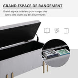 HOMCOM Banc de Rangement Coffre de Rangement Design Contemporain- Banc avec Espace de Rangement - dim. 100L x 40l x 42H cm - Velours Gris Clair piètement métal doré