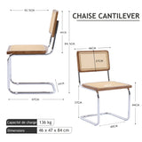 SEEDWAVE Lot de 2 Chaises Cantilever de Salle à Manger avec Assise en Rotin et Cadre en Bois – Chaises Rétro Modernes avec Structure Métallique pour Cuisine, Salon ou Bureau