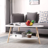 Belfoyer Table Basse Ovale scandinave, Table Basse Ovale avec 2 Tablettes Table Style Nordique, Blanc Naturel