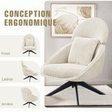 Ckaff Fauteuil Salon Relax Pivotant à 360°, Fauteuil Rembourré Chambre à Coucher avec Coussin épais Amovible, Fauteuil de Bureau Fauteuil de Lecture pour Salon Chambre à Coucher Bureau, Beige