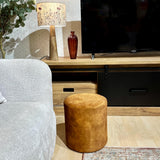 Meubletmoi Pouf/Repose-Pieds Rond D. 32 cm en Tissu Velours Jaune Moutarde – élégant et Compact – Joel