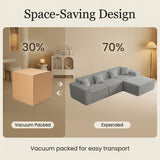 Yeecle Canapé d'angle modulaire 3 places avec ottoman, aspect velours côtelé beige, mousse haute densité, 277 x 165,5 cm, emballé sous vide, pas de montage (gris)