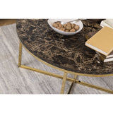 Toilinux.com Table Basse Ronde Effet marbre en Bois et métal - L.80 cm x H. 45 cm - Marron et Doré