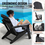 VEVOR Chaise Adirondack en Plastique, Lot de 2, Fauteuil de Jardin Pliant Portable, Charge 181,4 kg, avec Porte-Gobelet, Accoudoir Relaxant, pour Toutes Saisons, Extérieur, Patio, Arrière-Cour, Noir