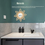 LKPOMI Rotin Boho Art Innovant Décoration Rotin Fleur Circulaire Tenture Murale Miroir Rétro Dressing Maquillage Miroir pour Ferme, Salon, Chambre, Salle de Bain(L)