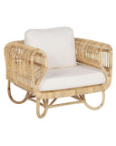 Beliani Fauteuil Design en Rotin Naturel avec Accoudoirs Décoratifs et Coussins Beiges pour Chambre Salon ou Jardin au Style Boho et Rustique