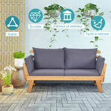 COSTWAY Canapé Lit de Jardin Convertible 2 Places en Bois d’Acacia avec Coussin, Canapé de Jardin 2 en 1 avec Accoudoir Réglable Charge 320KG, pour Patio Piscine Cour (Gris)