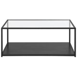 Table Basse Rectangulaire en Verre et Métal Noir avec Plateau de Rangement en Imitation Bois Noir Design Minimaliste pour Salon Moderne Beliani