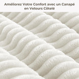 Vesgantti Canapé 3 Places 200 × 94 × 80 cm en Velours Côtelé, Canapé de Sol Rembourré avec 3 Coussins, sans Montage, Idéal pour Salon, Chambre et Bureau, Blanc