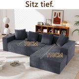 Sapgaks Canapé désossé entièrement compressé,canapé d'angle avec méridienne en Forme de L,Grand canapé 3 Places 261 cm,Profondeur d'assise 70 cm,Velours côtelé,Aucun Assemblage requis (Gris)