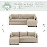 BUDWING Orlando Canapé Convertible d'angle Lit Chaise Longue Coffre Réversible Droite et Gauche Beige