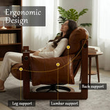 LAITEGOG Fauteuil Lounge Vintage, Fauteuil Confortable en Cuir ciré à l'huile avec Structure en Bois Robuste, canapé rembourré et Douillet for Salon, Chambre, Balcon, Bureau à Domicile(Vintage Brown)