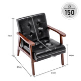 HomeMiYN Fauteuil Salon Vintage en Cuir, Fauteuil en Bois Massif, Fauteuil d'appoint Vintage Rembourrage Épais et Dossier Ergonomique pour Salon, Chambre, Café, Bureau Noir