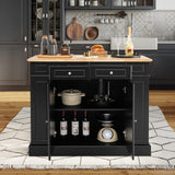 COSTWAY Ilot Central Cuisine Comptoir en Bois d'Hévéa Pliable, Étagères Réglables à 3 Niveaux, Desserte de Cuisine de Service avec Tiroirs, Supports Latéraux et 2 Portes, 61 x 120 x 92 cm, Noir