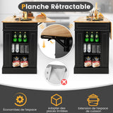 COSTWAY Ilot Central Cuisine Comptoir en Bois d'Hévéa Pliable, Étagères Réglables à 3 Niveaux, Desserte de Cuisine de Service avec Tiroirs, Supports Latéraux et 2 Portes, 61 x 120 x 92 cm, Noir