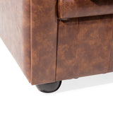 Canapé 3 Places en Cuir PU Marron Doré Assise Rembourrée Large Dossier Chesterfield