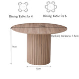 BenyLed Table de Salle à Manger Ronde de 120 cm pour 4-6 Personnes, Table de Cuisine Fermière avec Base Cylindrique, Plateau en MDF et Socle à Lattes en Bois (Grain de Bois Clair)
