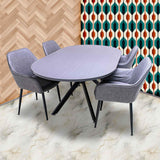 FRANKYSTAR Marui - Table à manger ovale en bois et métal avec pied central Ashi 150 x 90 cm - gris effet bois