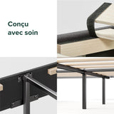 Zinus Maya Sommier 160x200 cm avec Lattes en Bois - Hauteur 30 cm - Tête & Cadre de Lit Double Tapissier - Montage Facile - Gris Foncé