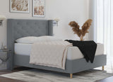 DecoInParis Lit Double en Tissu capitonné Margot (Gris, 180_x_200_cm)