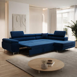INTENSE DECO Canapé d'angle Droit Convertible Marius Velours Bleu