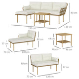 Outsunny Salon de Jardin d'angle 4 pers. 3 pièces avec 1 Table Basse Coussins Grand Confort Inclus résine tressée crème