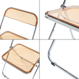 [en.casa] Lot de 2 Chaises Pliantes Ensemble de 2 Sièges de Salle à Manger Set de 2 Chaises pour Invités Cuisine Bureau Acier Chromé Polycarbonate 74 x 46 x 47 cm Orange Transparent