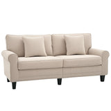 HOMCOM Canapé 3 Places en Tissu Velours côtelé, canapé Salon, 197 cm, avec accoudoirs et Dossier rembourrées, canapé avec 2 oreillers, Pieds en Bois Massif de pin, pour Salon, Chambre, Bureau, Beige