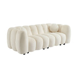 sweeek - Canapé 3 Places Coquillage en Bouclette Blanc L 221 x P 100 x H 76cm - Perla