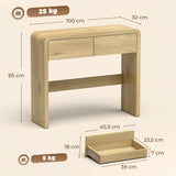 HOMCOM Table Console avec 2 Tiroirs Console 100 x 30 x 85 cm Bois Naturel