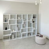 Mobili Fiver, Bibliothèque M Iacopo (160,8 x 236,4 cm), Frêne Blanc, Étagère Bibliothèque pour Salon, Bureau, Made in Italy