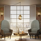 KCO Suspension moderne en forme de globe en verre avec abat-jour ambré et laiton doré pour cuisine, entrée, salle à manger (ambre)