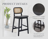 Ya-Home Lot de 2 Tabourets de Bar en Bois Chaise de Bar Rotin Tabourets de Cuisine Confortable en Cuir PU Chaise Bar avec Repose-Pieds, Noir