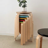 Tabouret Empilable en Bois Massif, Hauteur 45 Cm, sans Dossier, Assise Ronde, Idéal for La Salle À Manger, Le Salon,Et Le Balcon(Yellow)