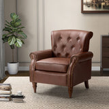 Fauteuil en Cuir PU fauteuils d'appoint en Cuir du Milieu du siècle avec capitonnage en Cuir et Garniture cloutée Fauteuil en Cuir surdimensionné pour Salon Chambre à Coucher réception Brown