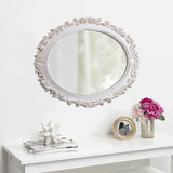 Sintosin Miroir Mural Ovale Baroque 54 x 40 cm, Miroirs Vintage Blancs Déprimés pour Le Salon, Miroirs en Bois pour Salle de Bain, Entrée, Miroir Mural Design horizontaux ou verticaux