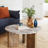 Atmosphera Créateur d'Intérieur - Table Basse Coppa en Marbre et Manguier - Table d'Appoint pour Chambre, Salon, Bureau - D92cm