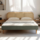 HOMIFAB Lit Adulte 140x190 cm en Velours côtelé Vert Kaki avec tête de lit en cannage - Dalia
