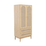 sweeek - Dressing penderie Judith 2 Portes 2 tiroirs cannage. poignées et Pieds Finition dorée. 80 x 50 x 180 cm
