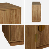 sweeek - Buffet Exotique 4 Portes. décor Bois de manguier rainuré. Buffet Bas. poignées en métal doré. L 160 x P 40 x H 75cm
