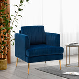 HULALA HOME Fauteuil d'appoint en Velours Fauteuil Club Moderne en Velours avec Coussin Amovible et Pieds en Métal Doré Canapé Capitonné en Velours pour Salon Club Réception Clients Bleu Marine