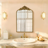 Awhtixbo Miroir Baroque doré Antique 40 x 64(H) cm – Cadre Vintage en Fonte avec Fleurs en résine sculptées à la Main, Miroir Mural incassable pour Salle de Bain, Salon et Chambre à Coucher