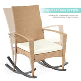 Mondeer Chaise de Jardin Exterieur Fauteuil à Bascule en Rotin Fauteuils de Salon à Bascule Rocking Chair avec Coussin D'assise Déhoussable Fauteuil Relax Jardin Plein Air Beige