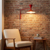 BARCELONA LED Applique Murale Industrielle Grand Modèle 40 cm, Lampe Murale à Bras Articulé, Style Vintage, Abat-jour Métal Rouge Intérieur Blanc, Idéal Restaurant, Escalier et Chambre