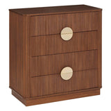 Atmosphera - Commode Wany – 4 Tiroirs Effet Noyer – Meuble de Rangement Design avec Façades Cannelées et Poignées Dorées – Bois Marron – 80x40cm