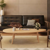 lcvtos Table Basse Moderne en Bois Massif, Petite Table à Thé Ovale avec Pieds Stables, Design Minimaliste, Plateau Épais en MDF avec Surface Résistante aux Rayures, pour Salon (Bois Naturel)