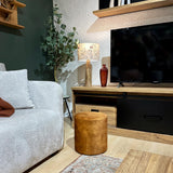 Meubletmoi Pouf/Repose-Pieds Rond D. 32 cm en Tissu Velours Jaune Moutarde – élégant et Compact – Joel
