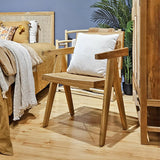 Meubletmoi Fauteuil Lounge en Bois Massif avec Cannage en Rotin - Style Naturel et Exotique - Bruno