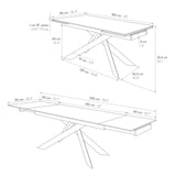 PAZZO DESIGN Table extensible Eugenio, plateau en céramique Calacatta noir Lux, pieds en métal croisés noirs, table de cuisine, table en céramique, 160 x 90 x h76 cm - id_2287